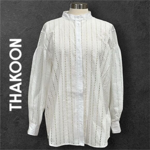 THAKOON Women’s Eyelet Embroidered Cotton Button Down Shirt in the Size Medium - Picture 1 of 10
